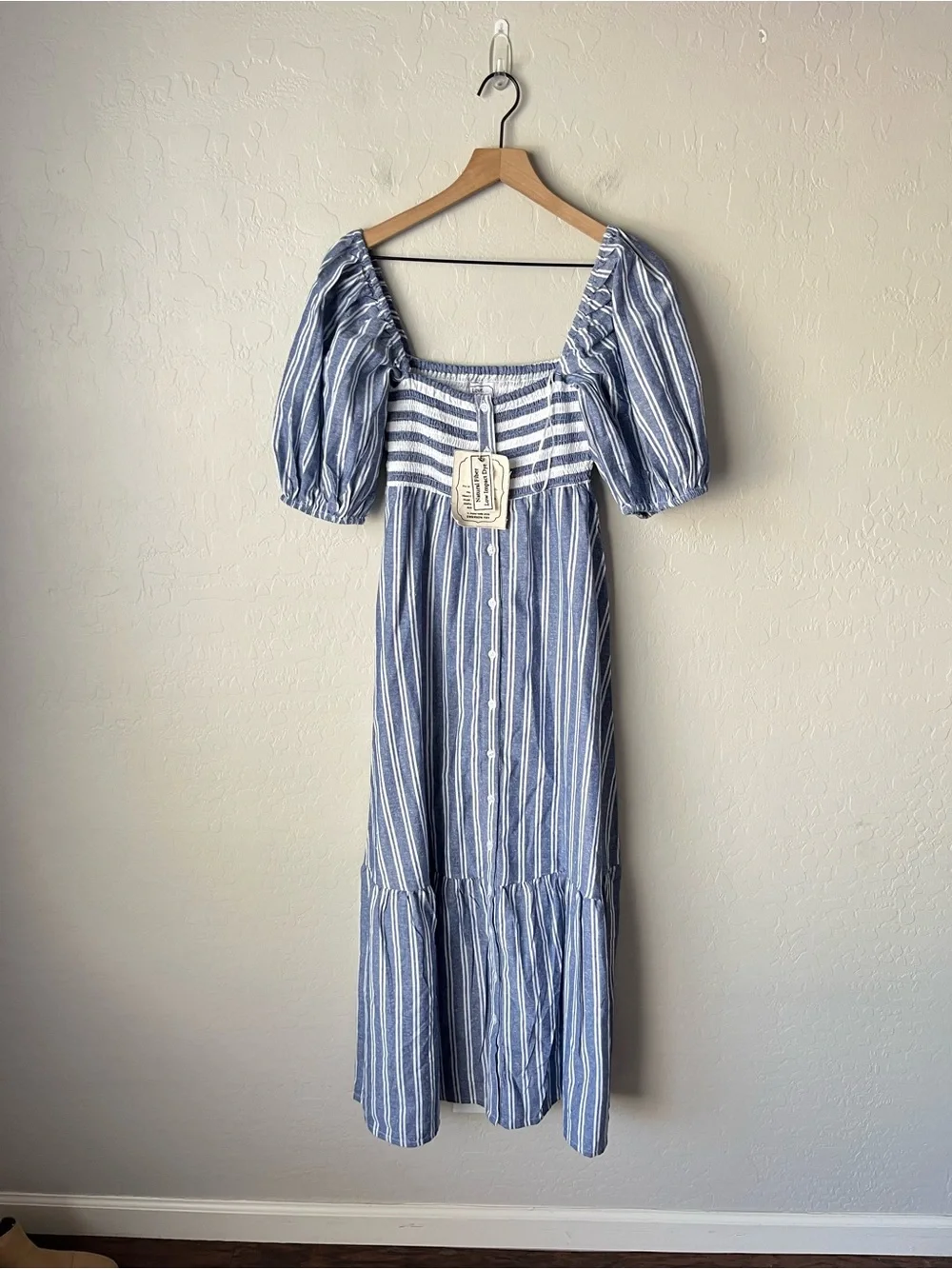 Love Tomas Emerson Fry Cotton Striped Puff Sleeve Midi Dress XS/S NEW NWT